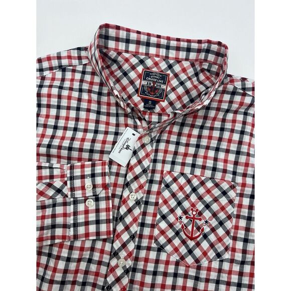 Disney Cruise Line Shirt‎ Men S Long Sleeve Button Down Plaid Embroidered Anchor